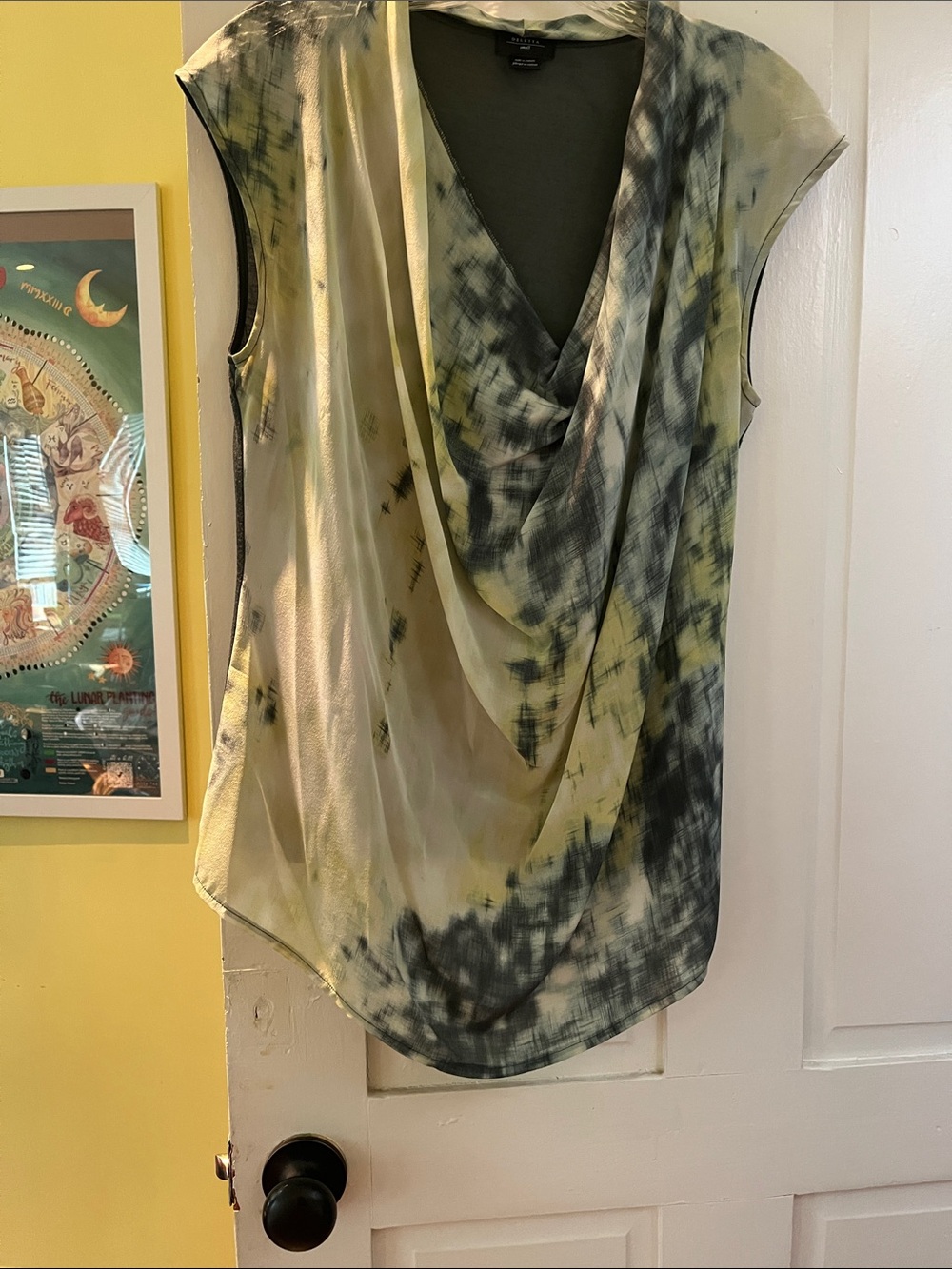 Deletta Yellow and Gray Draped Cowl Neck Sleeveless Blouse